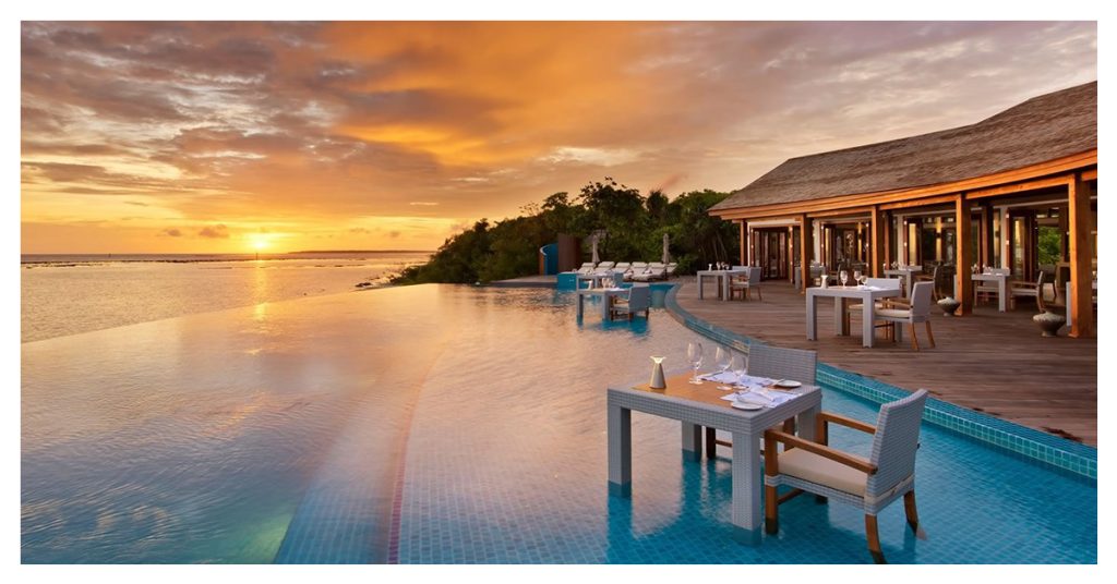 Sunset water villa with pool